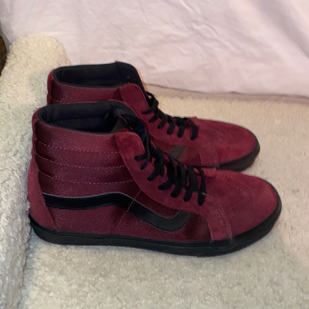 Burgundy and Black High Top Vans